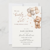 我々は真摯に待つことができるテディベア赤ちゃんシャワー 招待状 (正面)