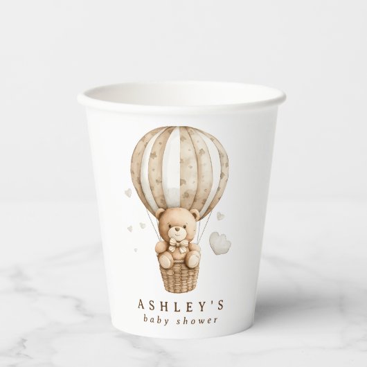 我々は真摯に待つことができるテディベア赤ちゃんシャワー 紙コップ (正面)