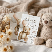 我々は真摯に待つことができるテディベアQRコード赤ちゃんシャワー 招待状