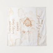 我々は真摯に待つことができる中性の赤ちゃんシャワー背景 タペストリー (正面(横))