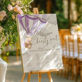 我々は真摯に待つことができる薄紫赤ちゃんシャワー座席チャート ポスター