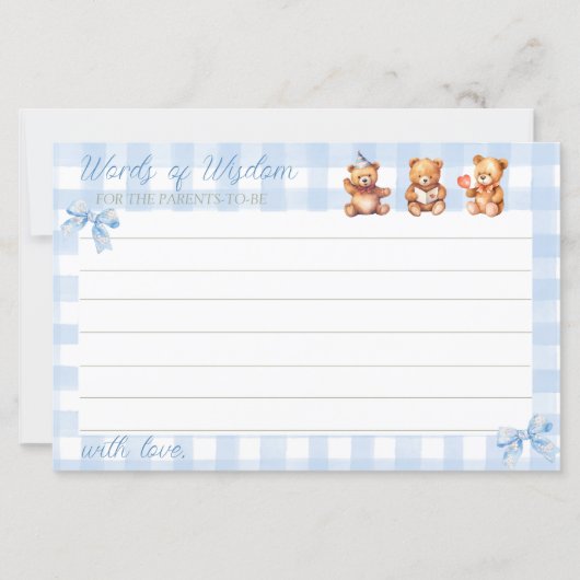 我々は真摯に待つことができる青いフローラギンガムアドバイスカード (正面)