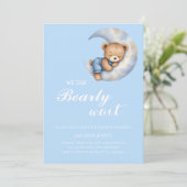 我々は真摯に待つことができる – 男の赤ちゃんシャワー招待状 招待状 (スタンド正面)