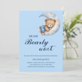 我々は真摯に待つことができる – 男の赤ちゃんシャワー招待状 招待状 (スタンド正面)