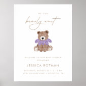 我々は真摯に待つことができる – 紫色の女の子の赤ちゃんシャワー ポスター (正面)