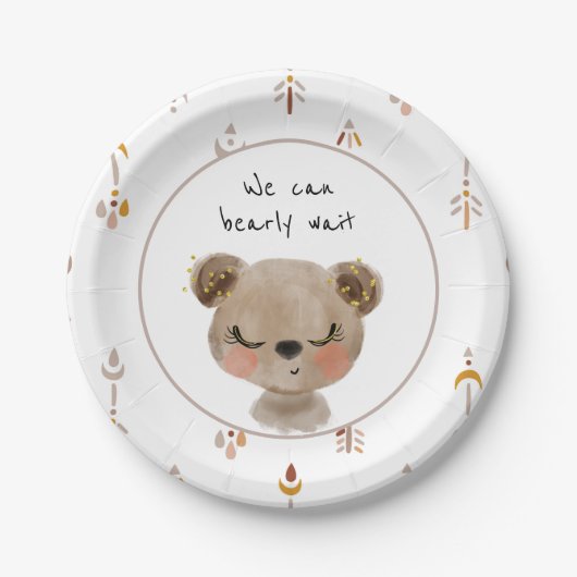 我々は真摯に待つことができプレートテディベア赤ちゃんシャワー ペーパープレート (正面)