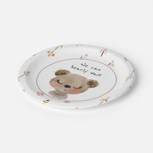 我々は真摯に待つことができプレートテディベア赤ちゃんシャワー ペーパープレート (アングル)