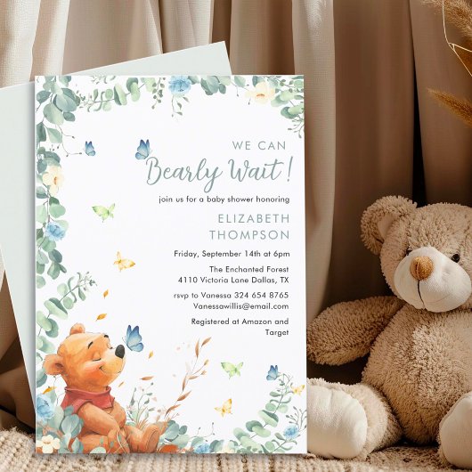 我々は真摯に待つことができユーカリ少年のベビーシューウェ 招待状