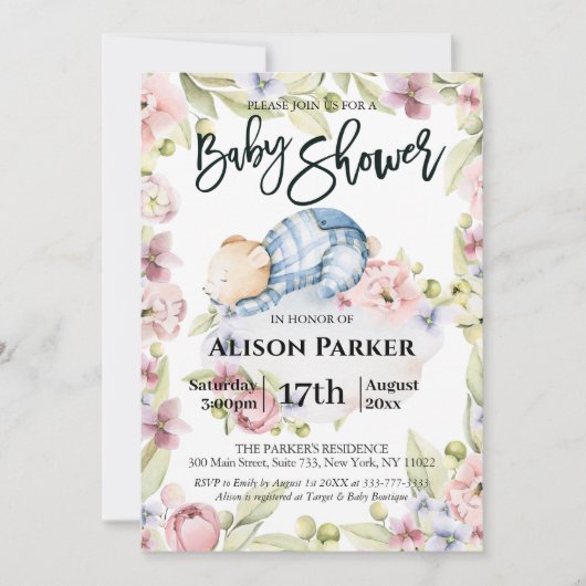 我々は真摯に待つことができ男の子ベビーシャワー招待状 シーズンカード (正面)