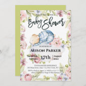 我々は真摯に待つことができ男の子ベビーシャワー招待状 シーズンカード (正面/裏面)