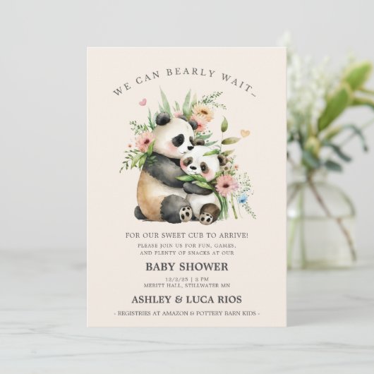 我々は真珠のように待つことができるかわいい水の色ベビーシャワー 招待状 (スタンド正面)