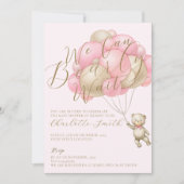 我々は真珠のように待つことができるテディベアバルーン赤ちゃんシャワー 招待状 (正面)