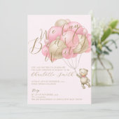 我々は真珠のように待つことができるテディベアバルーン赤ちゃんシャワー 招待状 (スタンド正面)