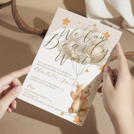 我々は真珠のように待つことができるテディベアバルーン赤ちゃんシャワー 招待状