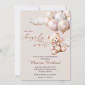 我々は真珠のように待つことができるテディベア中立ベビーシャワー 招待状 (正面)