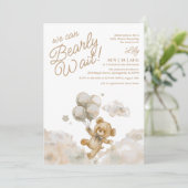 我々は真珠のように待つことができるテディベア中立ベビーシャワー 招待状 (スタンド正面)