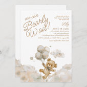 我々は真珠のように待つことができるテディベア中立ベビーシャワー 招待状 (正面/裏面)