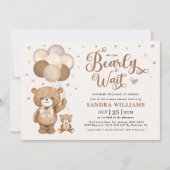 我々は真珠のように待つことができるテディベア中立ベビーシャワー 招待状 (正面)