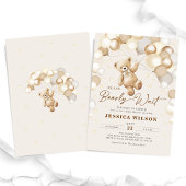 我々は真珠のように待つことができるテディベア中立ベビーシャワー 招待状