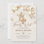 我々は真珠のように待つことができるテディベア中立ベビーシャワー 招待状 (正面)