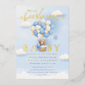 我々は真珠のように待つことができるテディベア中立ベビーシャワー 箔招待状 (正面)