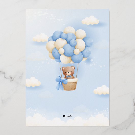 我々は真珠のように待つことができるテディベア中立ベビーシャワー 箔招待状 (裏面)