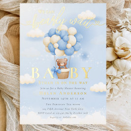 我々は真珠のように待つことができるテディベア中立ベビーシャワー 箔招待状