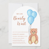 我々は真珠のように待つことができるテディベア赤ちゃんシャワーアーチ 招待状 (正面)
