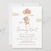 我々は真珠のように待つことができるテディベア赤ちゃんシャワーピンク 招待状 (正面)