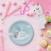 我々は真珠のように待つことができるテディベア赤ちゃんシャワー青 ペーパープレート (パーティー)