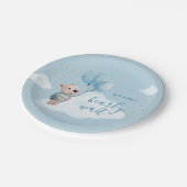 我々は真珠のように待つことができるテディベア赤ちゃんシャワー青 ペーパープレート (アングル)