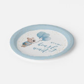 我々は真珠のように待つことができるテディベア赤ちゃんシャワー青 ペーパープレート (アングル)