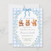 我々は真珠のように待つことができる青いフローラジンガム赤ちゃんシャワー 招待状 (正面)