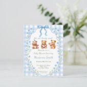 我々は真珠のように待つことができる青いフローラジンガム赤ちゃんシャワー 招待状 (スタンド正面)