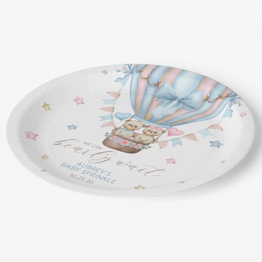 我々は真珠のように待つボーイガールツインベビー散水 ペーパープレート (アングル)