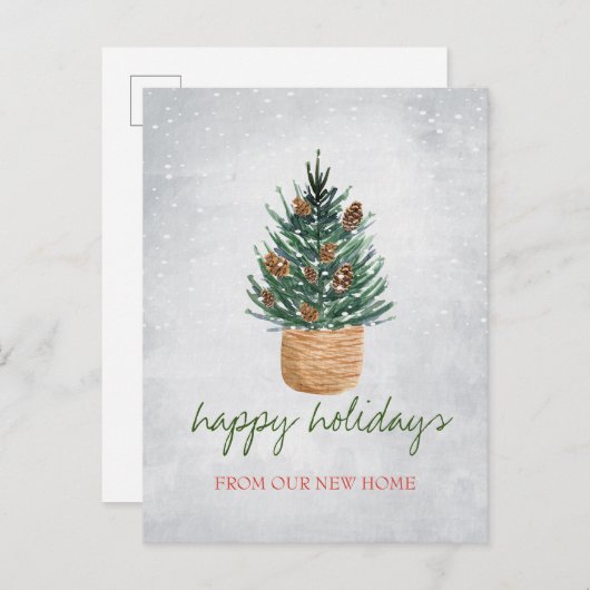 我々は移動した，クリスマスツリー，松のコーン，雪 案内ポストカード (正面/裏面)