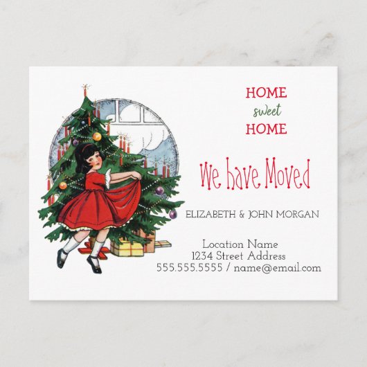 我々は移動した、ヴィンテージツリー小さな女の子 案内ポストカード (正面)