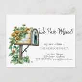 我々は移動した、水色のメールボックスひまわり花 案内ポストカード (正面)