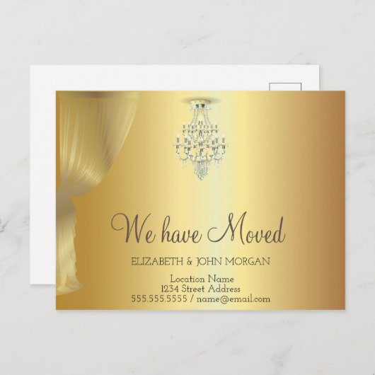 我々は移動した，金ゴールドカーテン，シャンデリア 案内ポストカード (正面/裏面)