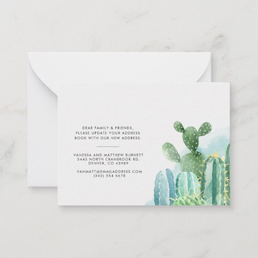 我々は移動している水色のCactiアドレス変更ノート ノートカード (裏面)
