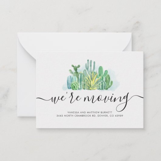 我々は移動している水色のCactiアドレス変更ノート ノートカード (正面)