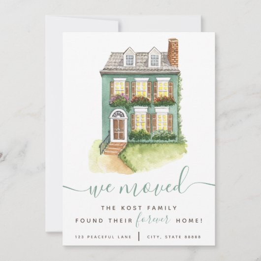 我々は移動し、我々の永遠に家の発表カードを見つけた 招待状 (正面)