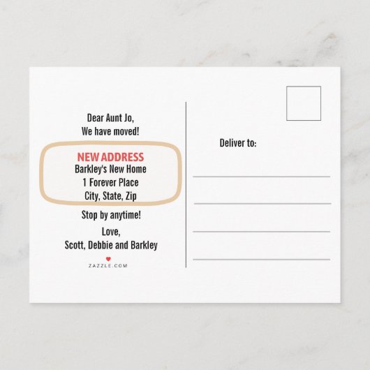 我々は移動し、永遠に家を見つけた、犬が承認 案内ポストカード (裏面)