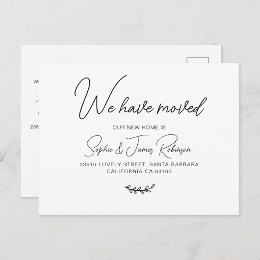 我々は移動タイポグラフィスクリプト新しいホーム移動 案内ポストカード (正面/裏面)
