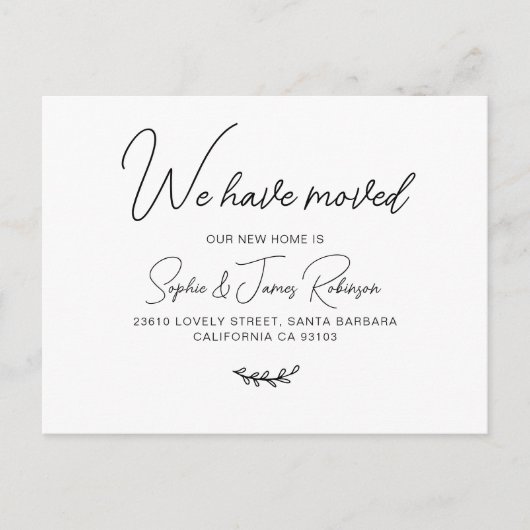 我々は移動タイポグラフィスクリプト新しいホーム移動 案内ポストカード (正面)