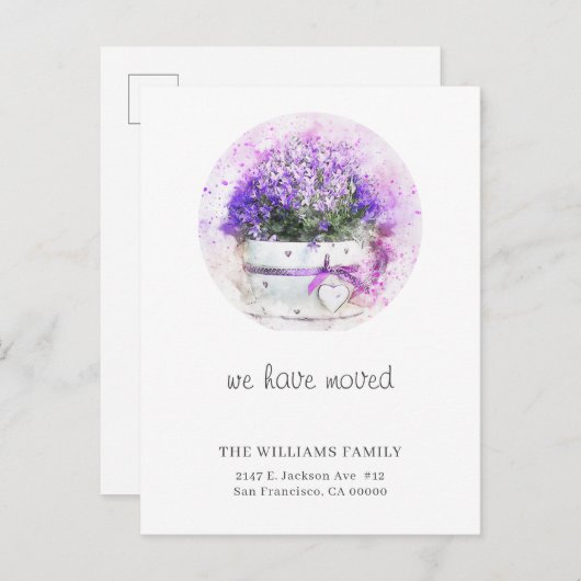 我々は移動フローラ水色の新しいアドレス 案内ポストカード (正面/裏面)