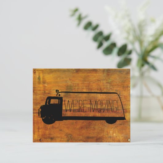 我々は移動レトロ移動するバン古い木材 案内ポストカード (スタンド正面)