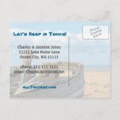 我々は移動 – 魚釣りボート、ブルースカイ、ビーチ、雲 案内ポストカード (裏面)