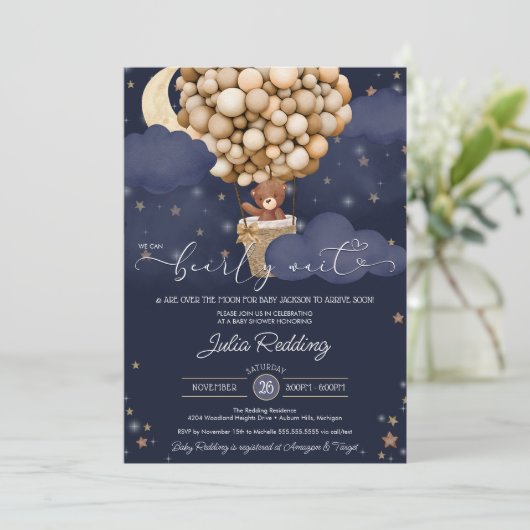 我々は空気バルーンテディ赤ちゃんシャワーを待つことができる 招待状 (スタンド正面)