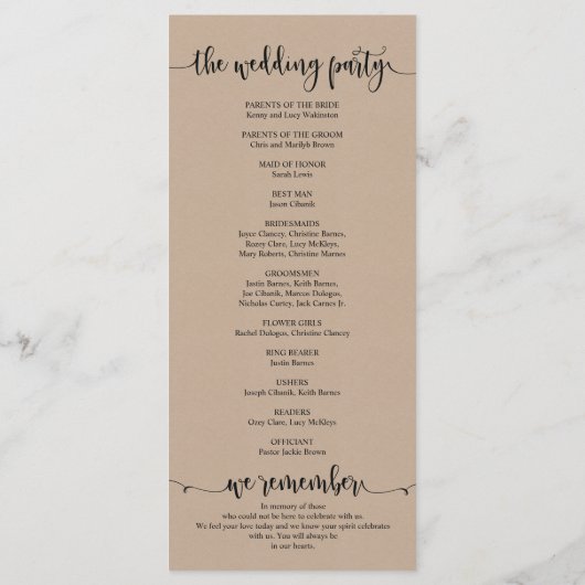 我々は素朴な子犬の結婚式 プログラムカードをテーマする プログラム (裏面)